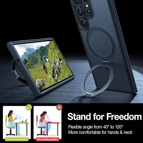 Magnetic Matte Case with Ring Stand – Translucent Cover for Samsung Galaxy S22-S25 Ultra/Plus