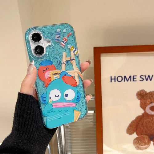 Luxury Glitter Hangyodon Case – Sanrio Cartoon Anti-Fall Cover for iPhone 11–16 Pro Max