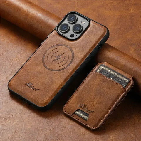 EUCAGR 2-in-1 Magsafe Wallet Case – Detachable Leather Shockproof Cover for iPhone 12–16 Pro Max