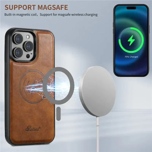 EUCAGR 2-in-1 Magsafe Wallet Case – Detachable Leather Shockproof Cover for iPhone 12–16 Pro Max