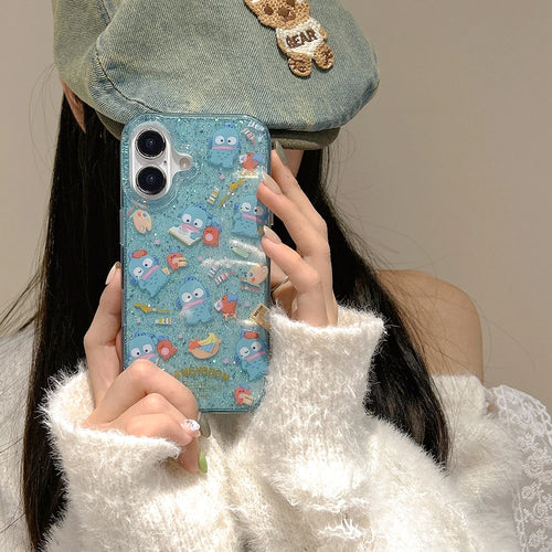 Luxury Glitter Hangyodon Case – Sanrio Cartoon Anti-Fall Cover for iPhone 11–16 Pro Max