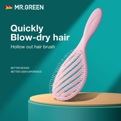 MR.GREEN Hollow Hair Brush – Scalp Massage & Fast-Dry Detangler for Wet or Curly Hair