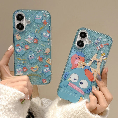 Luxury Glitter Hangyodon Case – Sanrio Cartoon Anti-Fall Cover for iPhone 11–16 Pro Max