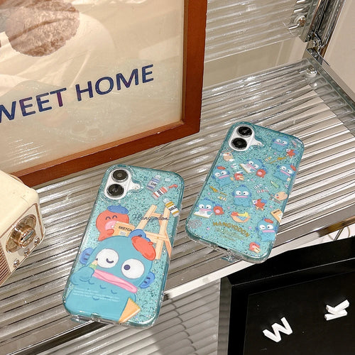 Luxury Glitter Hangyodon Case – Sanrio Cartoon Anti-Fall Cover for iPhone 11–16 Pro Max