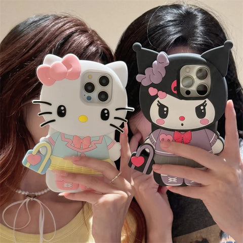 Hello Kitty & Kuromi Handbag Case – Soft Silicone Cover for iPhone 16 15 14 13 12 11, Pro, Plus, Max