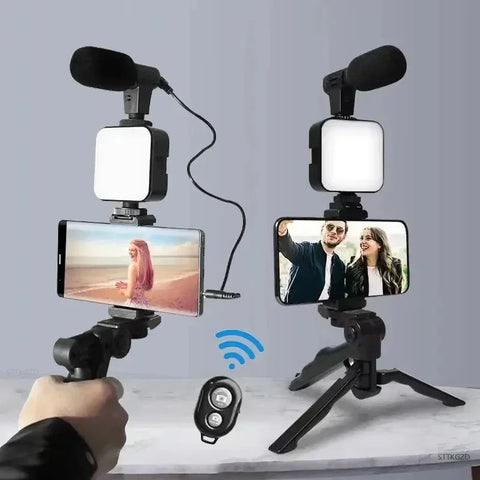 Smartphone Vlogging Kit – Tripod, Mic & LED Light for Live & YouTube