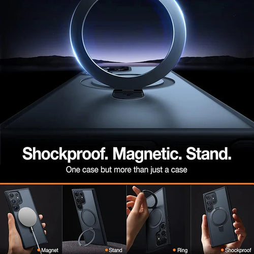 Magnetic Matte Case with Ring Stand – Translucent Cover for Samsung Galaxy S22-S25 Ultra/Plus