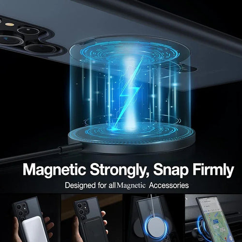 Magnetic Matte Case with Ring Stand – Translucent Cover for Samsung Galaxy S22-S25 Ultra/Plus