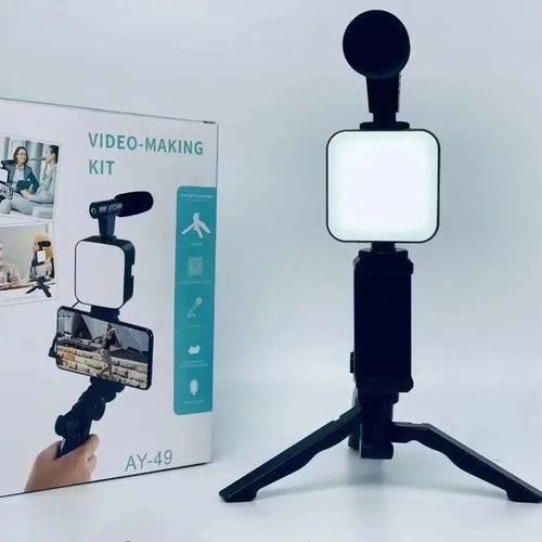 Smartphone Vlogging Kit – Tripod, Mic & LED Light for Live & YouTube